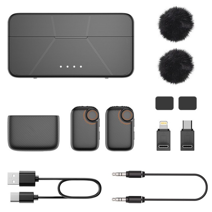 Kit 2 Microfoane Lavaliera Wireless Profesionala MOGODA® M20, Reducere zgomot inteligent ANC, Conexiune 2.4GHz, Reincarcabile, Omnidirectionale, Compatibile Telefon, Laptop si Camera DSLR