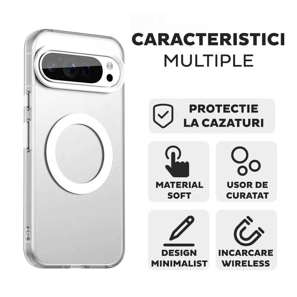 Husa pentru Google Pixel 10 / 10 Pro DaDen® CandyCase MagSafe, Antisoc, Incarcare wireless, Butoane protejate, Alb