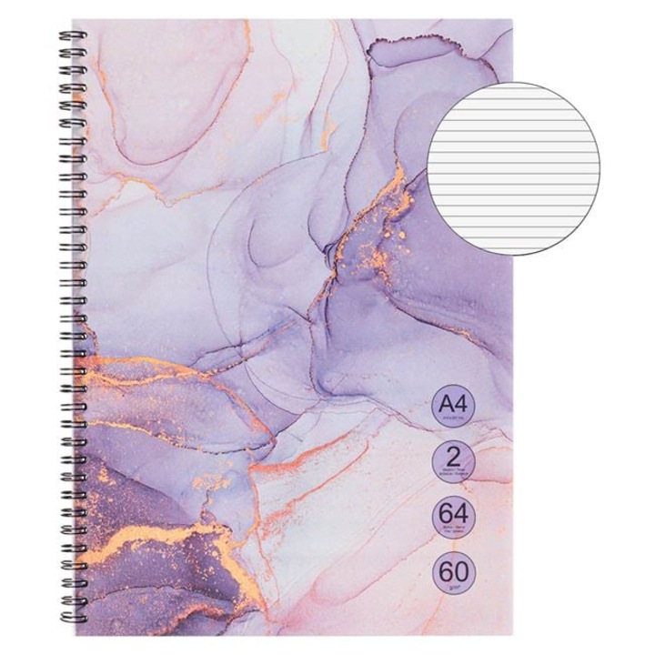 Antbro A4 füzet, rózsaszín márvány, 2 rekeszes, 64 lap, hatékony rendszerezés, fém spirál