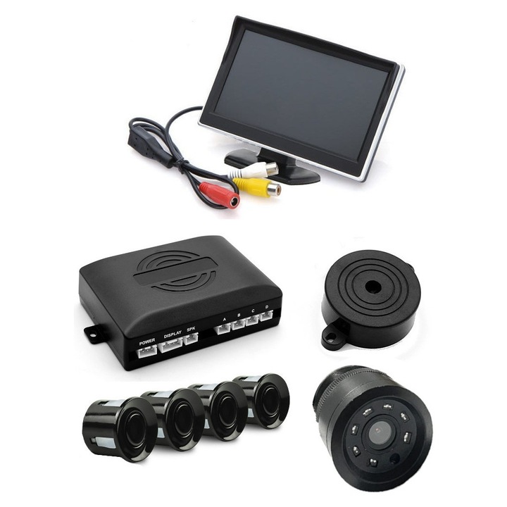 Set asistent parcare Expert PRO, monitor 5", camera de marsarier, 4 senzori, IP67, 12V