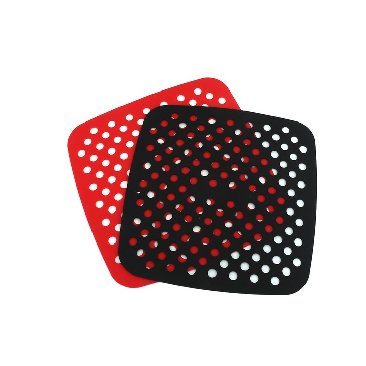 Set 2 suporturi din silicon, pentru friteuza cu aer cald, Grunberg, Dimensiune 18 cm, Rosu/Negru, AFA2614