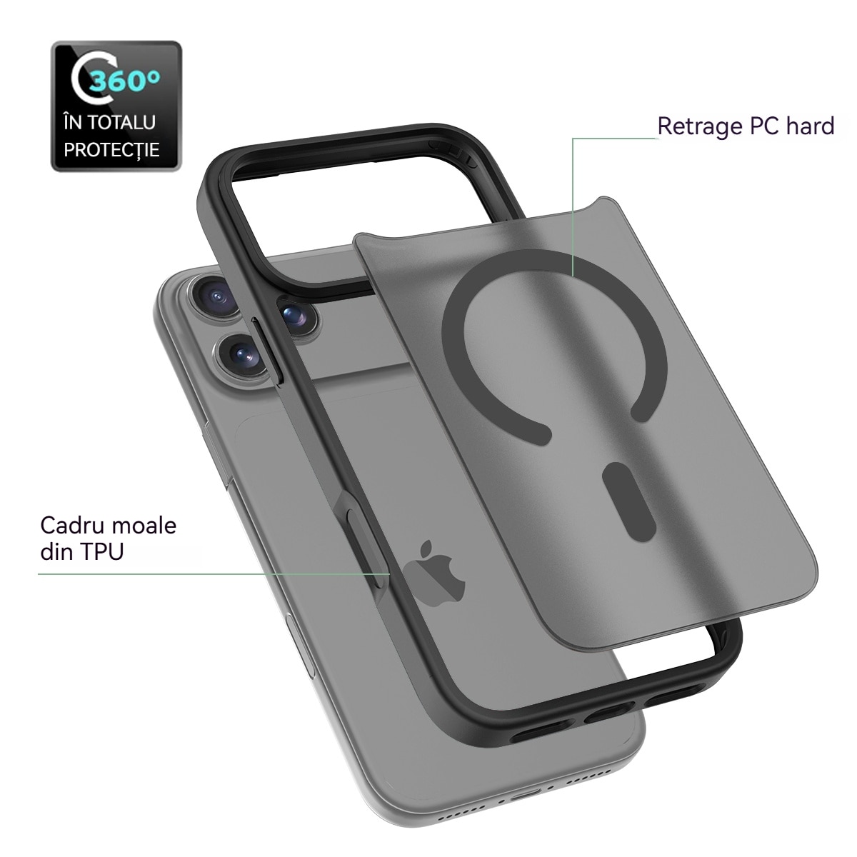 Husa de Protectie, YSBER®, Compatibila Apple iPhone 17 Pro Max, Rezistent la zgarieturi, Rezistent la socuri, MagSafe, Usor de instalat, Negru