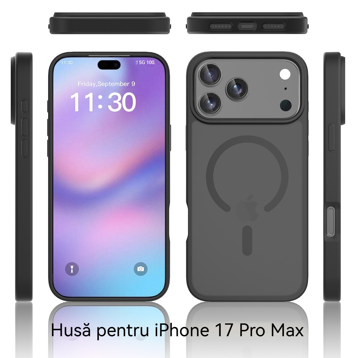 Husa de Protectie, YSBER®, Compatibila Apple iPhone 17 Pro Max, Rezistent la zgarieturi, Rezistent la socuri, MagSafe, Usor de instalat, Negru