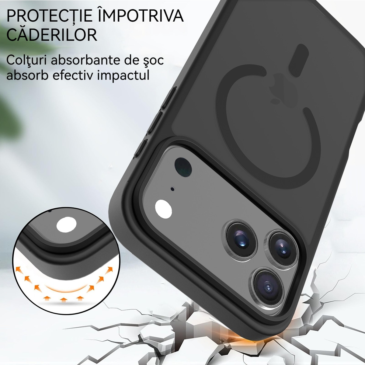 Husa de Protectie, YSBER®, Compatibila Apple iPhone 17 Pro Max, Rezistent la zgarieturi, Rezistent la socuri, MagSafe, Usor de instalat, Negru