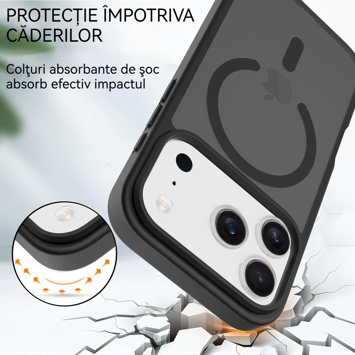Husa de Protectie, YSBER®, Compatibila Apple iPhone 17 Pro, Rezistent la zgarieturi, Rezistent la socuri, MagSafe, Usor de instalat, Negru