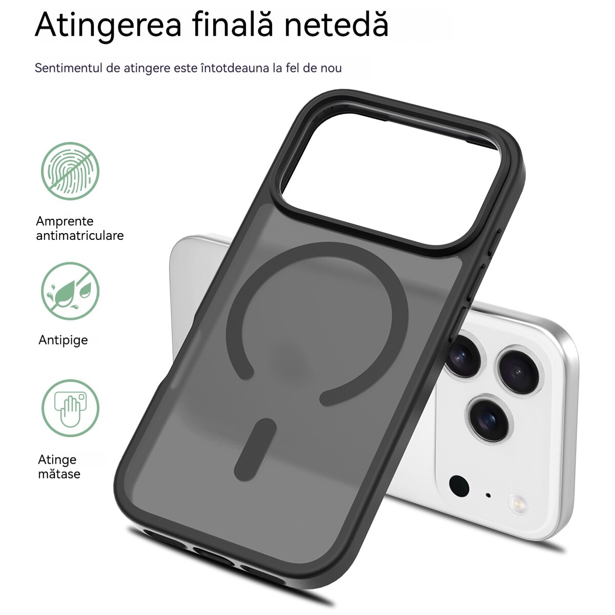 Husa de Protectie, YSBER®, Compatibila Apple iPhone 17 Pro, Rezistent la zgarieturi, Rezistent la socuri, MagSafe, Usor de instalat, Negru