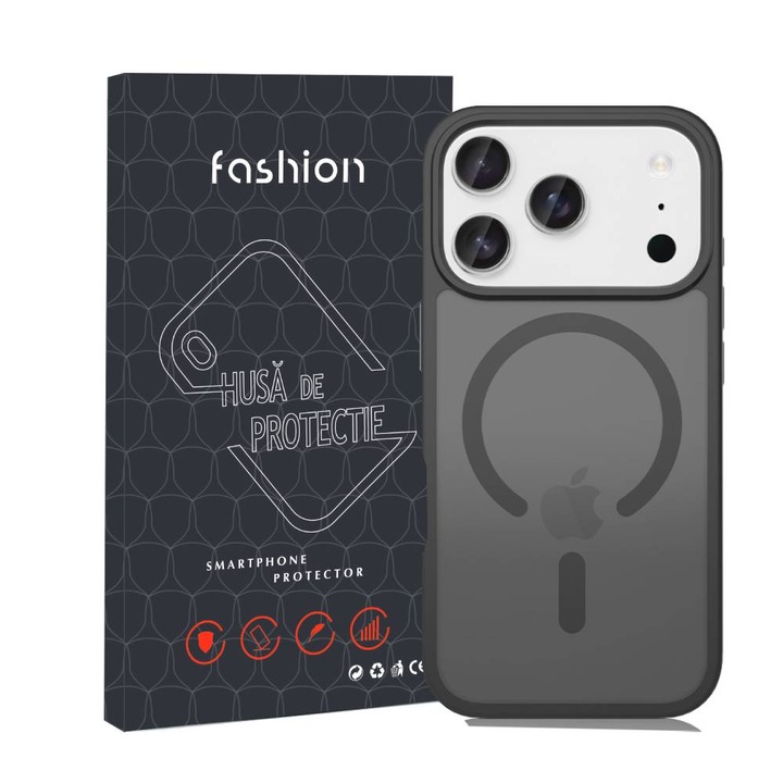 Védőtok, YSBER®, Kompatibilis Apple iPhone 17 Pro, Karcálló, Ütésálló, MagSafe, Könnyen telepíthető, Fekete
