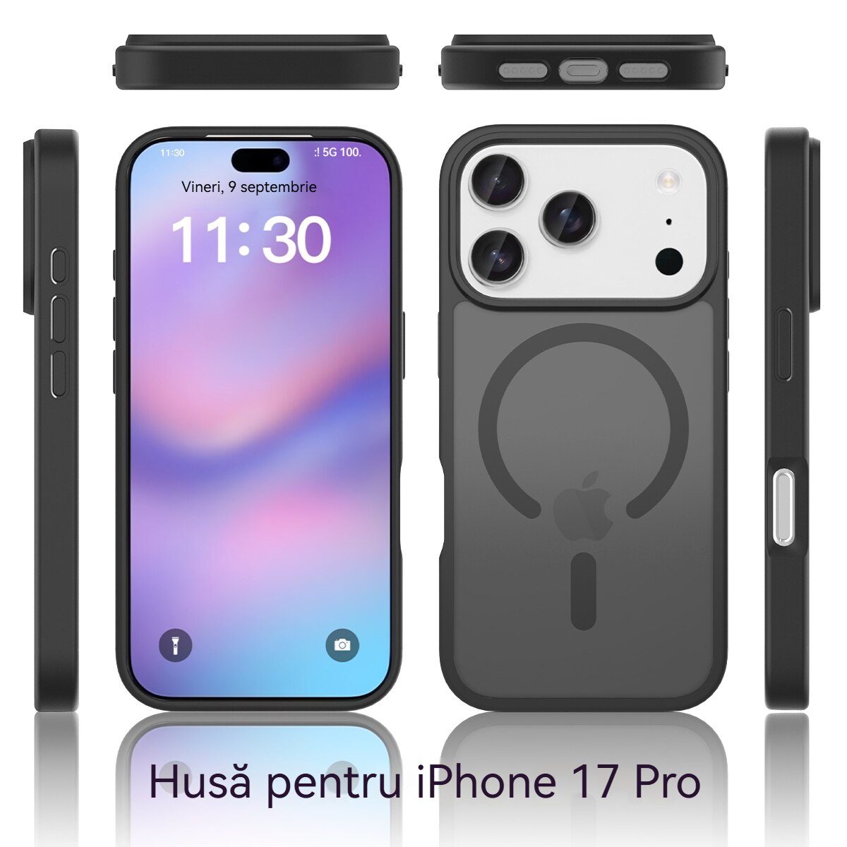 Husa de Protectie, YSBER®, Compatibila Apple iPhone 17 Pro, Rezistent la zgarieturi, Rezistent la socuri, MagSafe, Usor de instalat, Negru