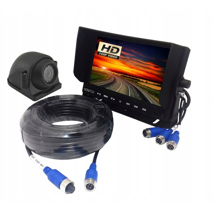 Set camera laterala AHD Expert PRO 960P + monitor 7" 12V/24V, 15m, IP68, negru