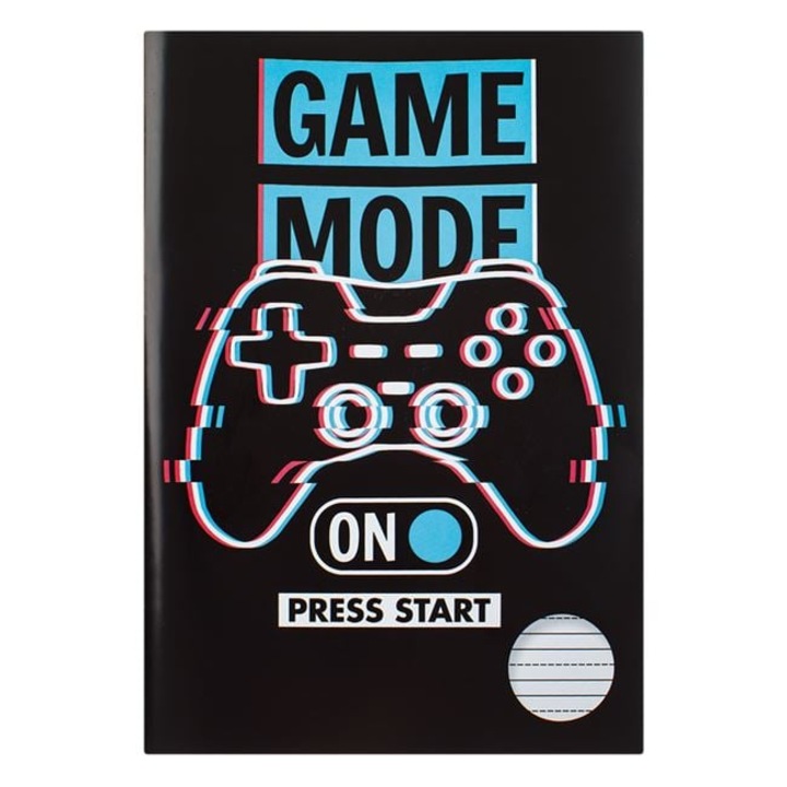 Caiet A5 40 file Game Mode Tip 2 – Liniatura Dictando, Coperta Neagra cu Design Gaming