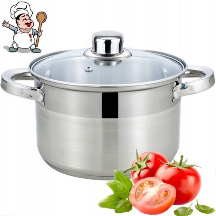 Тенджера от неръждаема стомана Koko, 22см, 4,5л, със стъклен капак, подходяща за всички видове котлони