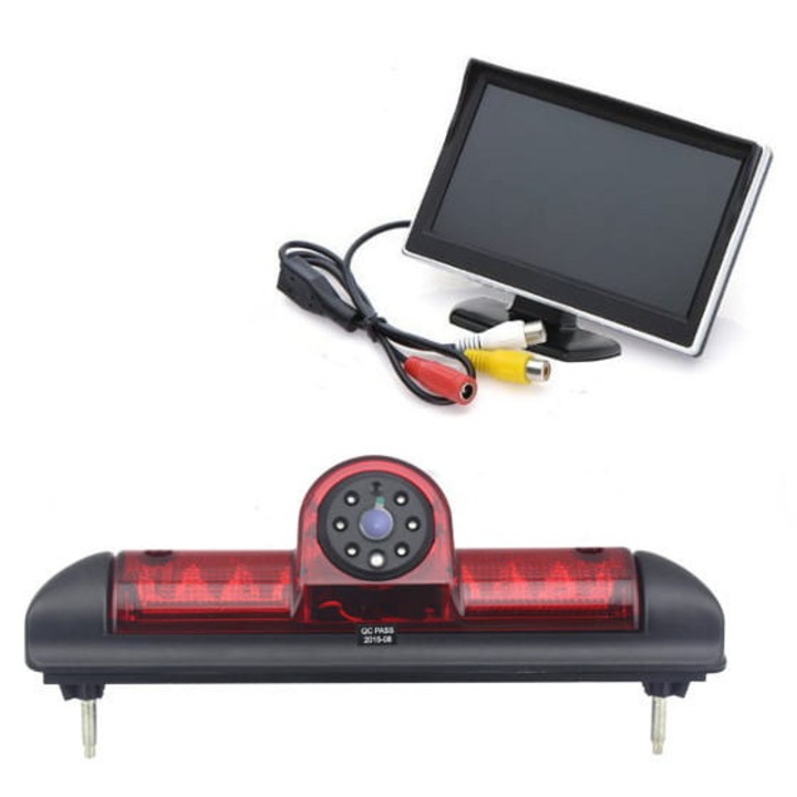 5"-os monitorkészlet tolatókamerával, féklámpával FIAT DUCATO, CITROEN JUMPER, PEUGEOT BOXER modellekhez, 12-24V