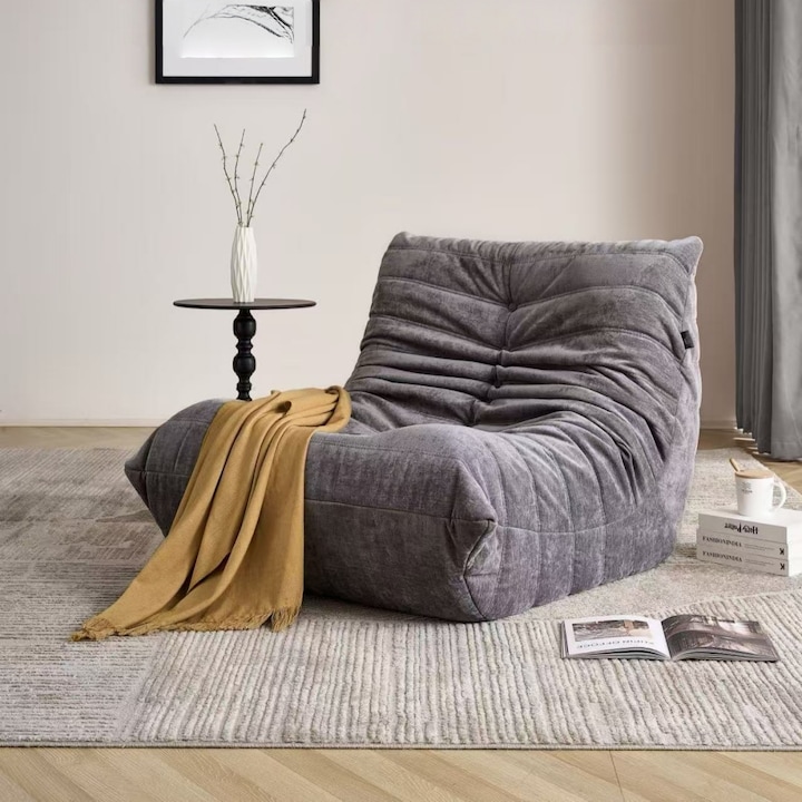 Fotoliu premium tip puf, interior din spuma cu memorie, ergonomic, S0F007, gri, 80 x 100 x 72 cm