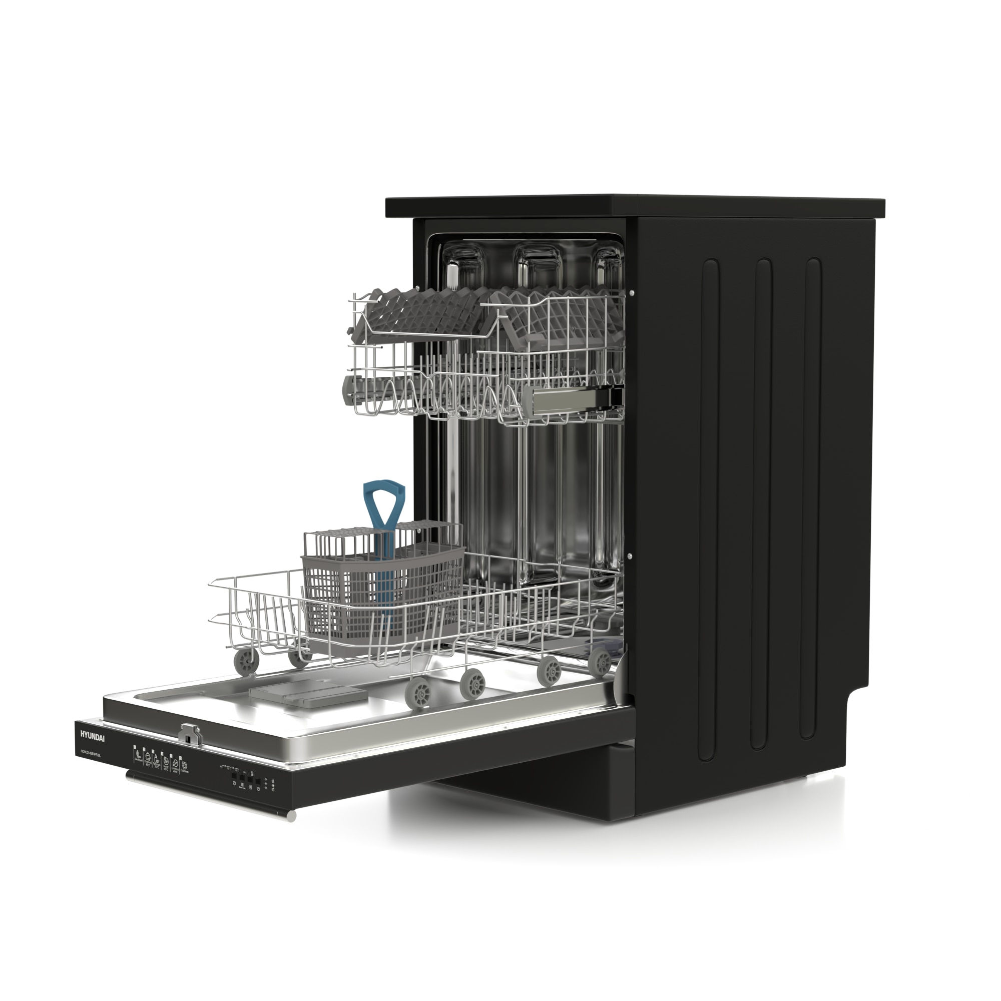 Masina de spalat vase Hyundai HDW22-4560FF/BL, 45cm, Clasa E, panou de control in limba greaca, Negru