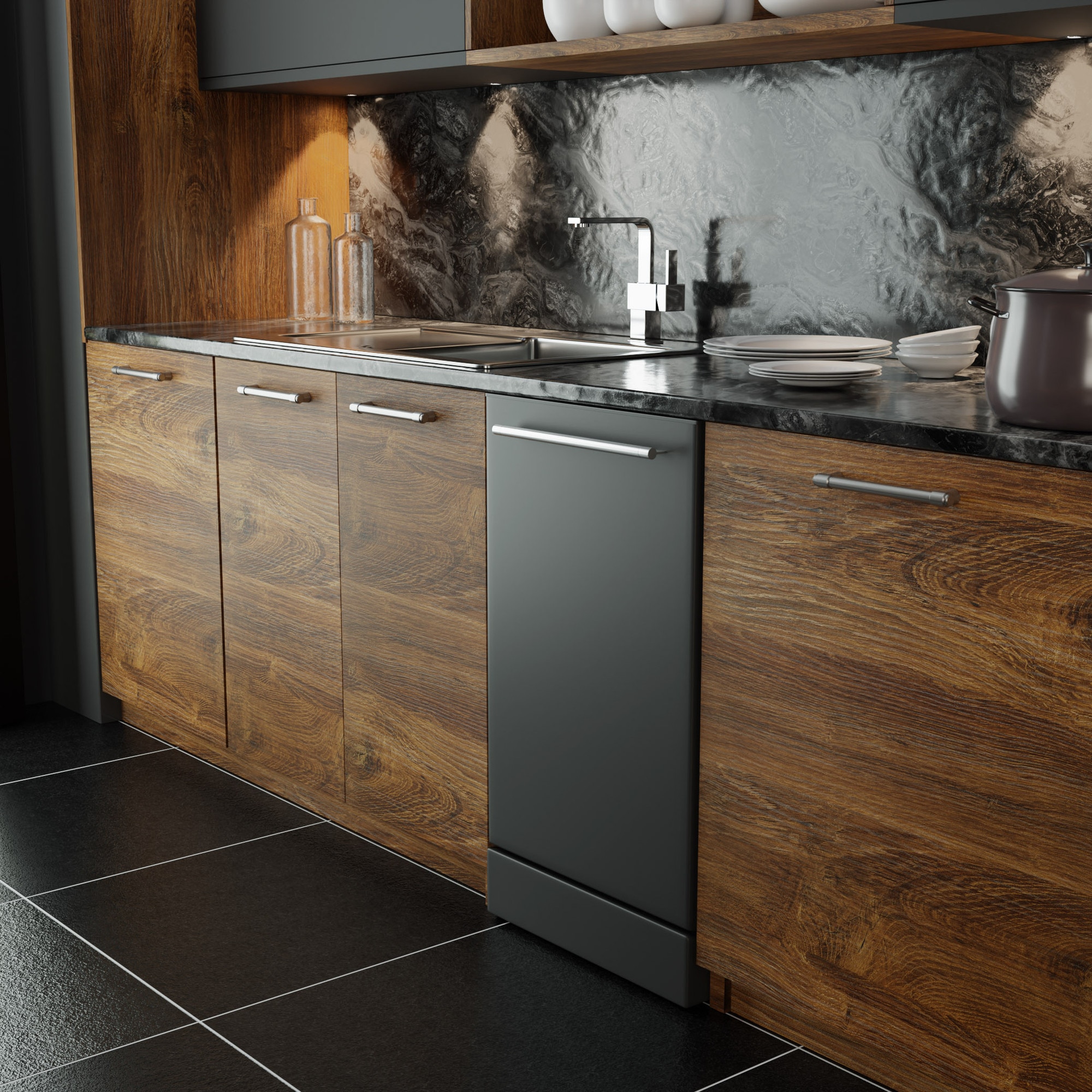 Masina de spalat vase Hyundai HDW22-4560FF/BL, 45cm, Clasa E, panou de control in limba greaca, Negru