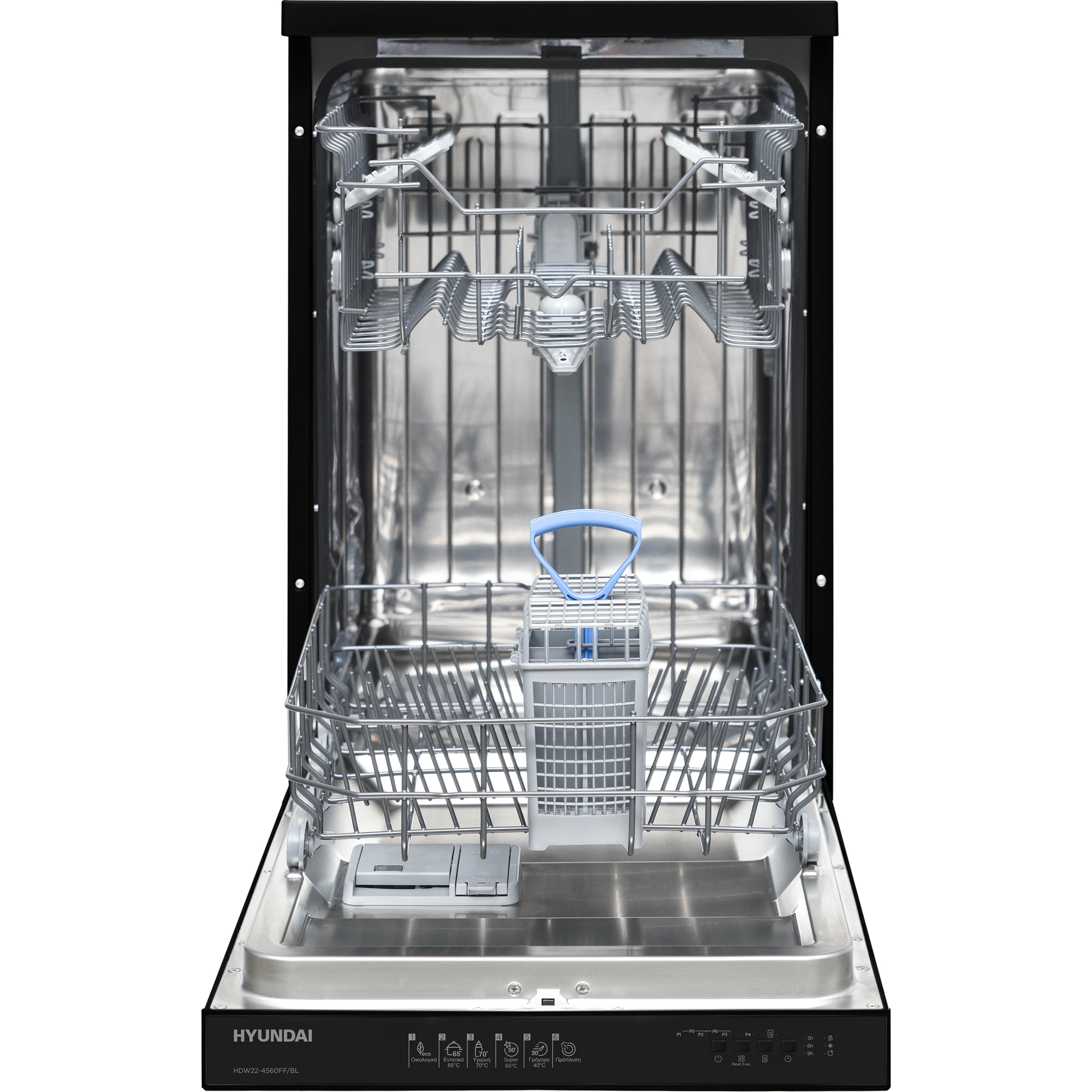 Masina de spalat vase Hyundai HDW22-4560FF/BL, 45cm, Clasa E, panou de control in limba greaca, Negru
