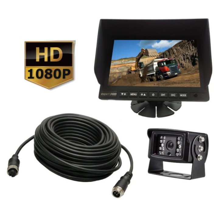 Set camera de supraveghere AHD 7", expert PRO, camera 1080P, 20m cablu, negru