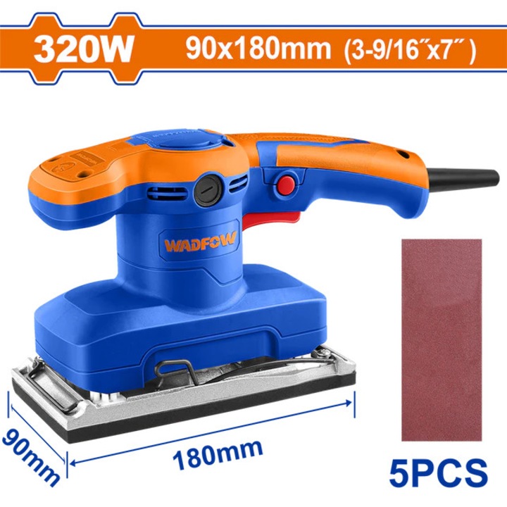 Masina de slefuit WADFOW 320 W, 14000 rpm, dim. baza 90x180, include 5 buc. benzi abrazive