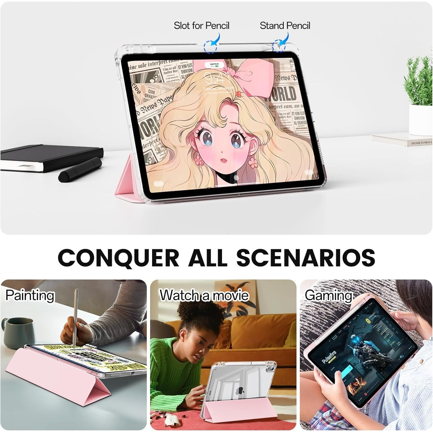 Husa tableta, Compatibil cu Apple iPad Air 4/5 10.9inch, Air 11 inch M3/M2(2025/2024) Roz