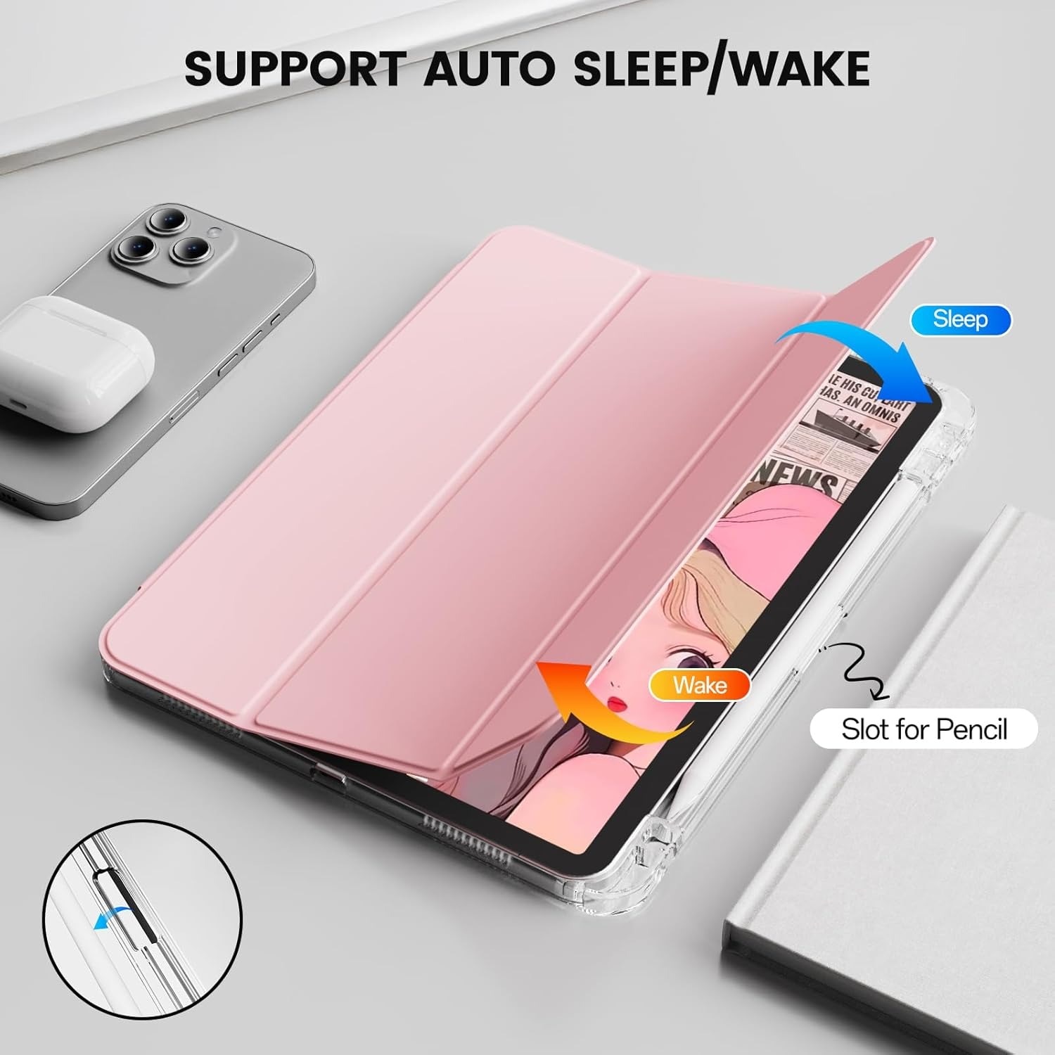 Husa tableta, Compatibil cu Apple iPad Air 4/5 10.9inch, Air 11 inch M3/M2(2025/2024) Roz