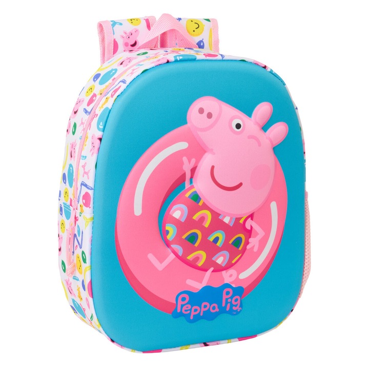 Детска раница Peppa Pig 3D, синьо, бяло, розово, 27x33x10 см, Safta