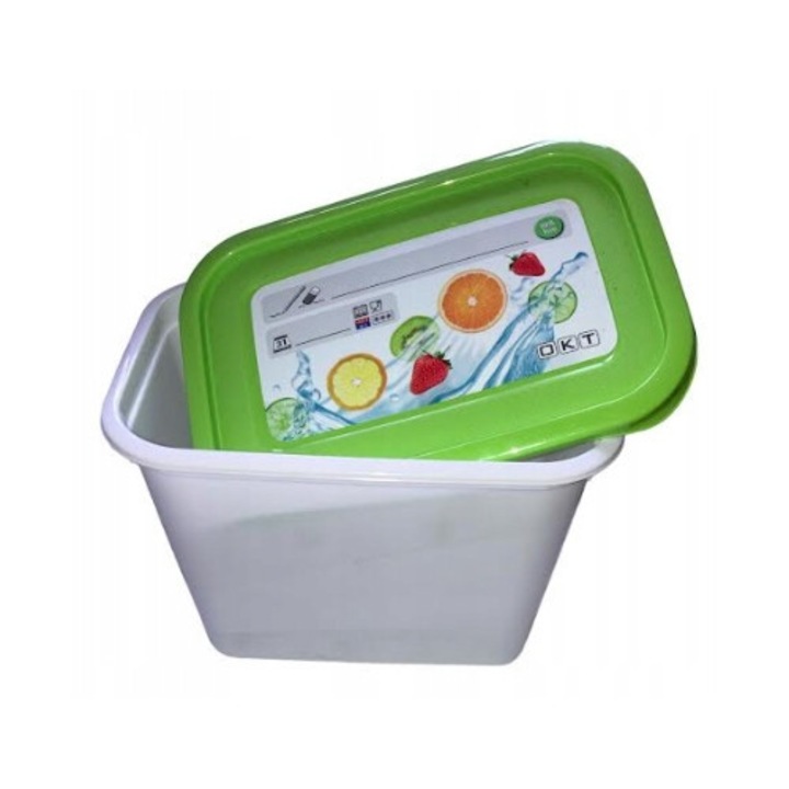 Cutie alimentara KEEEPER, 1L, alb cu verde, 15x10x11cm, set 1 buc.