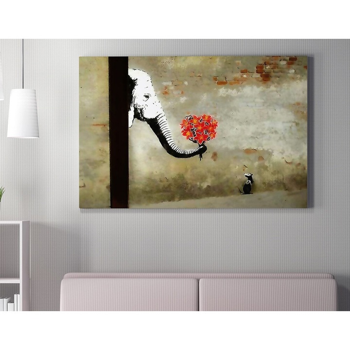 Banksy dekoratív vászonfestmény, 70x100 cm, keretezett