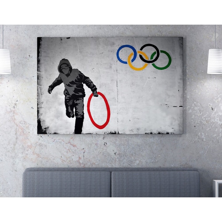 Banksy dekoratív vászonfestmény, 70x100 cm, keretezett