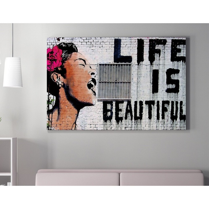 Banksy dekoratív vászonfestmény, 70x100 cm, keretezett