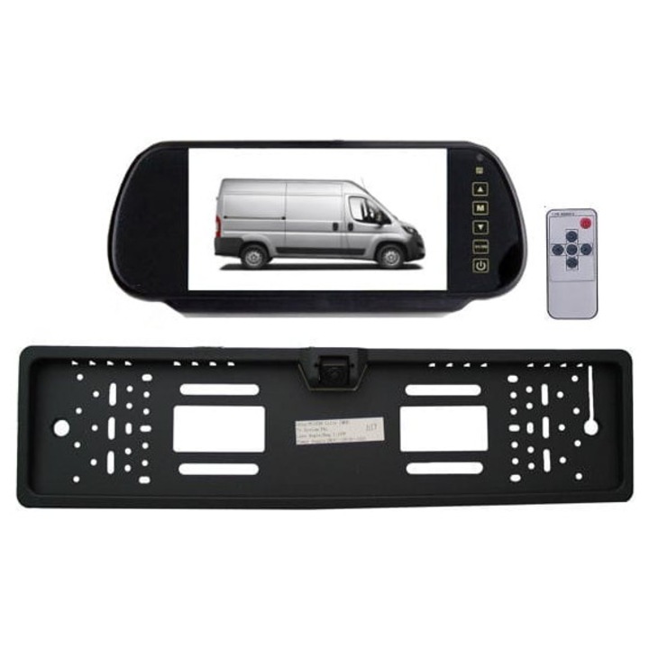 Set camera de marsarier cu monitor 7", expert PRO, camera HD, montare pe rama de numar, culoare neagra