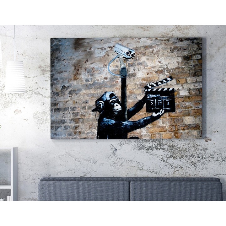 Banksy dekoratív vászonfestmény, 70x100 cm, keretezett