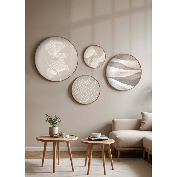 4 db dekoratív keretes MDF festmény készlet, tömör fa