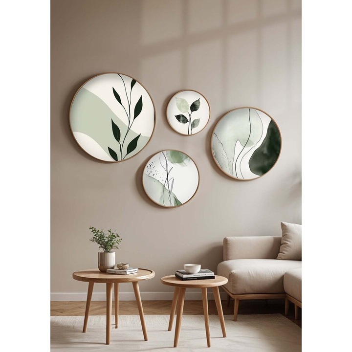 4 db dekoratív keretes MDF festmény készlet, tömör fa