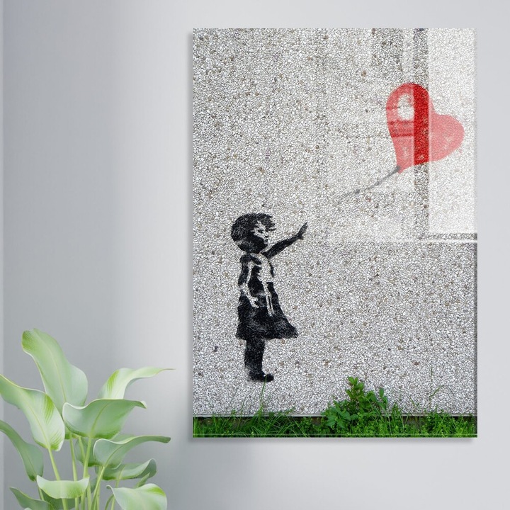 Banksy Tempered Glass Art, 30x45 cm, 4mm vastag