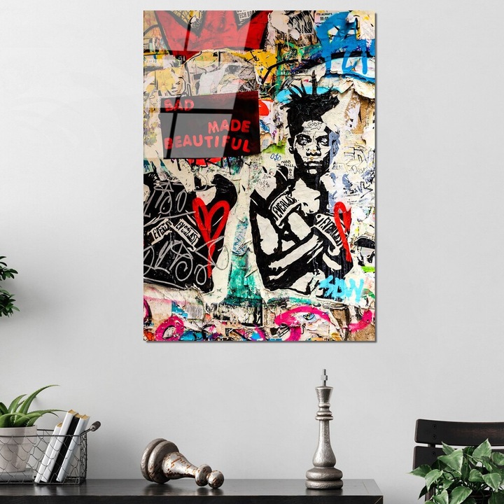 Banksy Tempered Glass Art, 45x65 cm, 4mm vastag