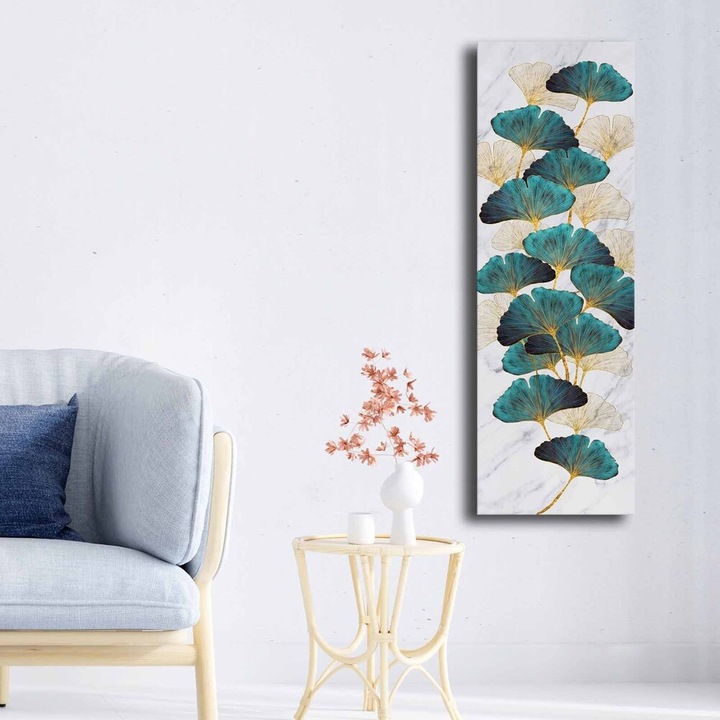 Elegáns vászonfestmény, arany és zöld, 30 x 90 cm