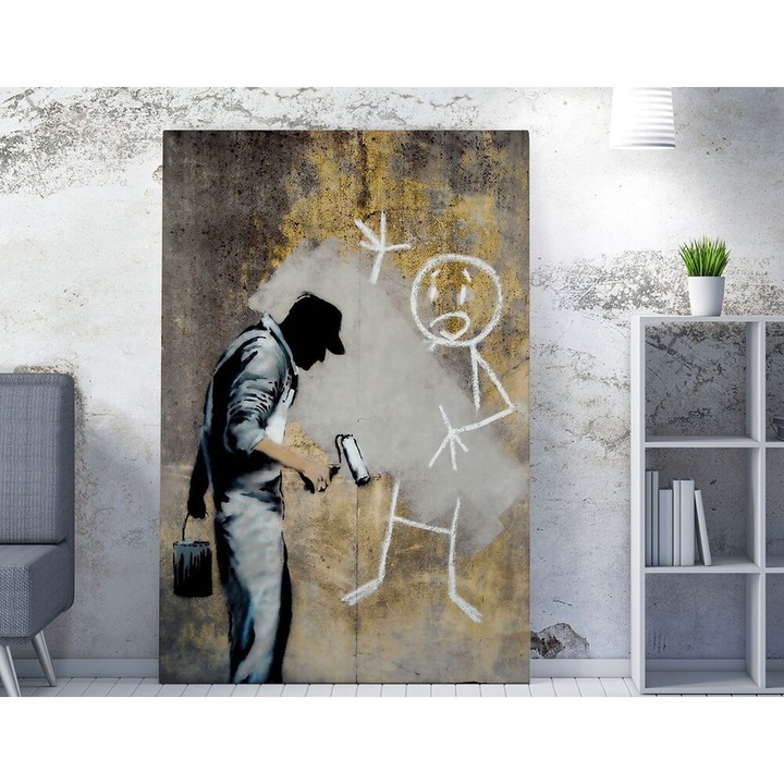 Lenyűgöző Banksy dekoratív vászonfestmény, 70 x 100 cm, 50% pamut/50% poliészter, digitális nyomtatás vászonra, 2 x 3 cm-es fakerettel keretezve, tökéletes a modern dekorációhoz