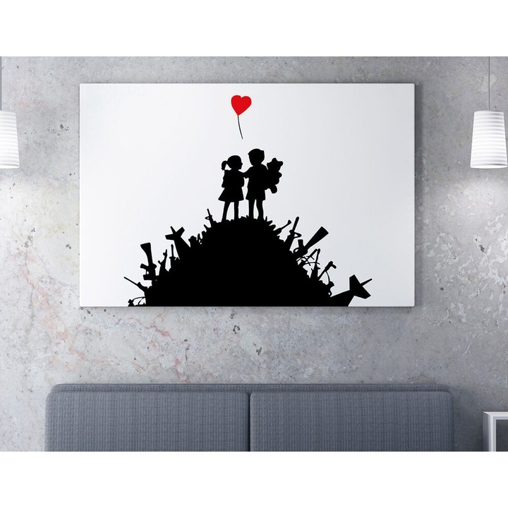 Lenyűgöző Banksy dekoratív vászonfestmény, 70 x 100 cm, 50% pamut/50% poliészter, digitális nyomtatás vászonra, 2 x 3 cm-es fakerettel keretezve, tökéletes a modern dekorációhoz