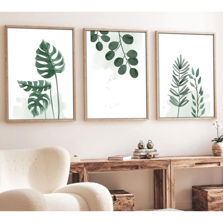 Elegáns dekoratív keretes MDF festmények (3 db), 30 x 40 cm | 100% MDF és tömörfa keret, 2,5 cm vastag | Tökéletes a lakberendezés és a művészet szerelmeseinek