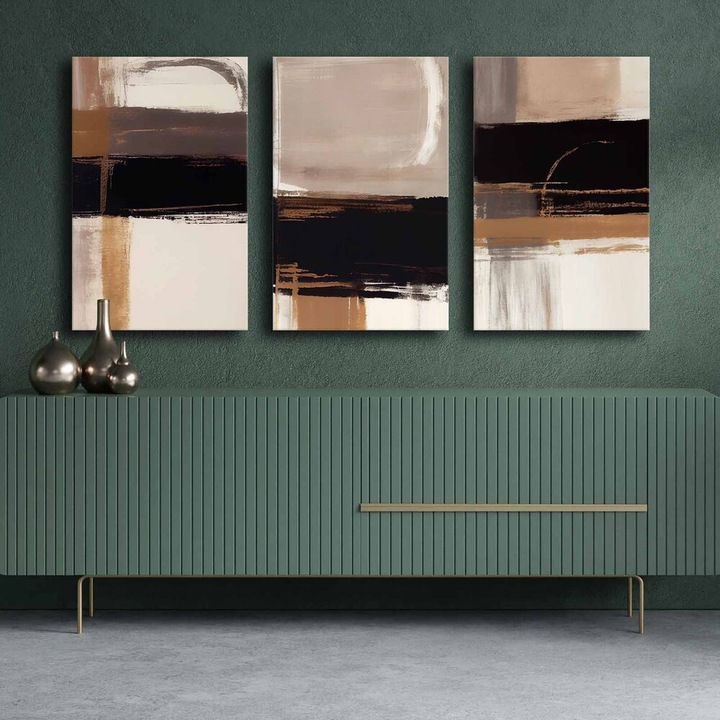 Elegáns dekoratív vászonfestő készlet (3 db), 100% vászon és fenyőfa keret, mindegyik 45 x 70 cm | Teljes méret: 145 x 70 cm | Tökéletes otthoni dekorációhoz