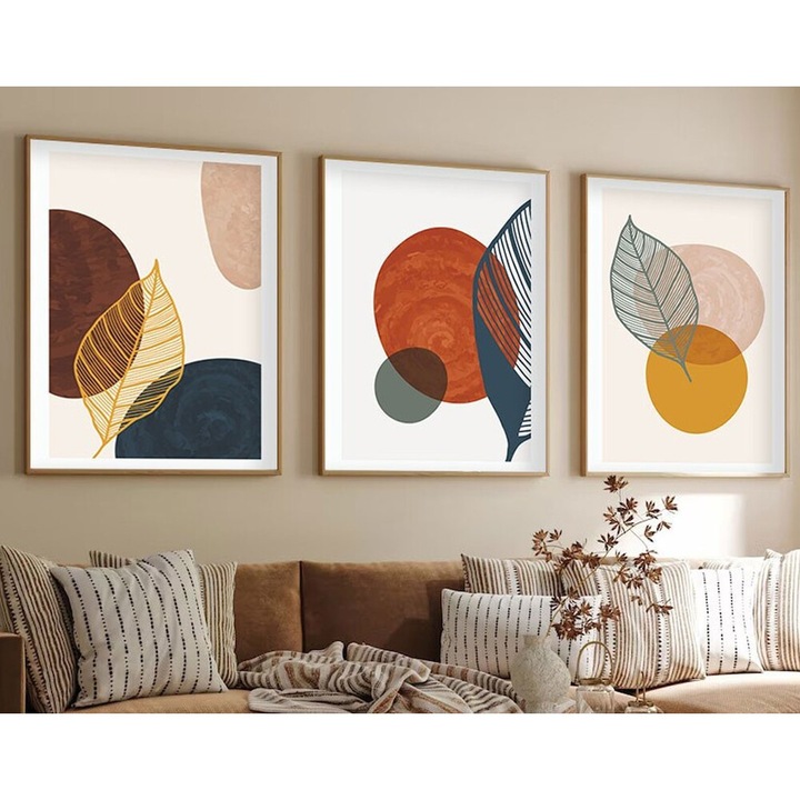 Рамкирана декоративна картина, Wallity, 35x50см, комплект от 3 части, MDF, масивно дърво
