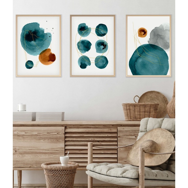 Elegáns dekoratív keretes MDF festmények (3 db), 50 x 70 cm | 100% MDF és tömörfa keret, 2,5 cm vastag | Tökéletes a lakberendezés és a művészet szerelmeseinek