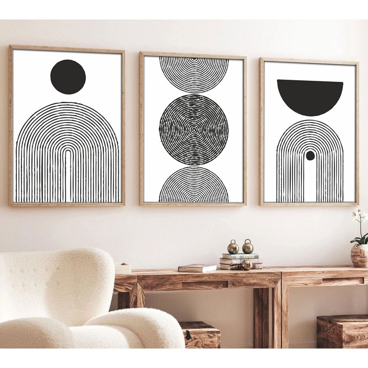 Elegáns dekoratív keretes MDF festmények (3 db), 50 x 70 cm | 100% MDF és tömörfa keret, 2,5 cm vastag | Tökéletes a lakberendezés és a művészet szerelmeseinek