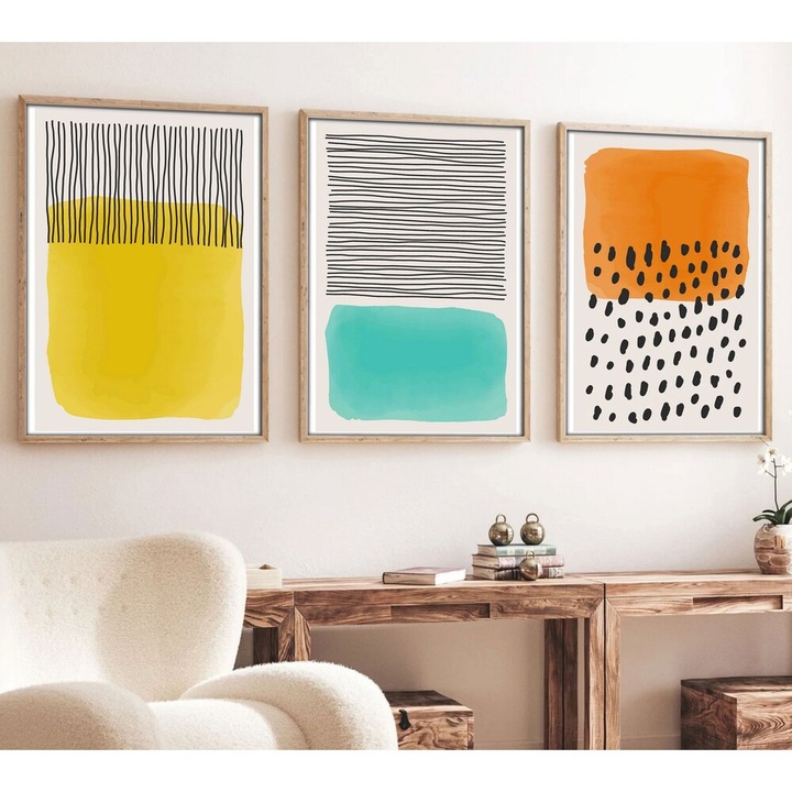 Elegáns dekoratív keretes MDF festmények (3 db), 50 x 70 cm | 100% MDF és tömörfa keret, 2,5 cm vastag | Tökéletes a lakberendezés és a művészet szerelmeseinek