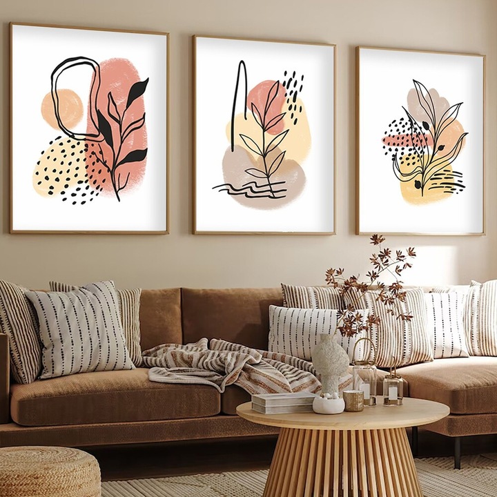 Elegáns dekoratív keretes MDF festmények (3 db), 50 x 70 cm | 100% MDF és tömörfa keret, 2 cm vastag | Tökéletes a lakberendezés és a művészet szerelmeseinek