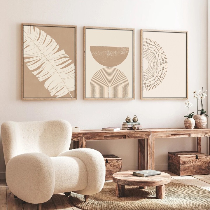 Elegáns dekoratív keretes MDF festmények (3 db), 50 x 70 cm | 100% MDF és tömörfa keret, 2 cm vastag | Tökéletes a lakberendezés és a művészet szerelmeseinek