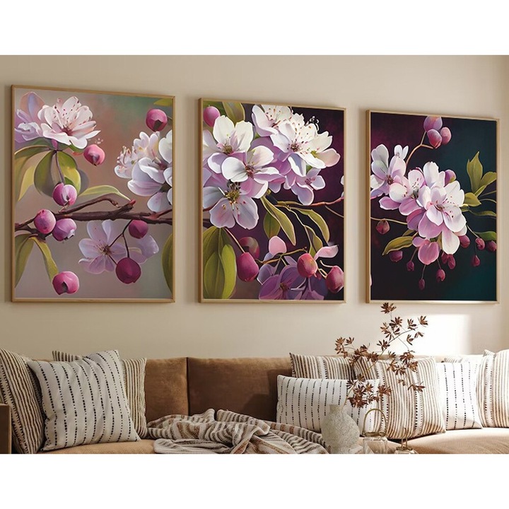 Elegáns dekoratív keretes MDF festmények (3 db), 50 x 70 cm | 100% MDF és tömörfa keret, 2,5 cm vastag | Tökéletes a lakberendezés és a művészet szerelmeseinek