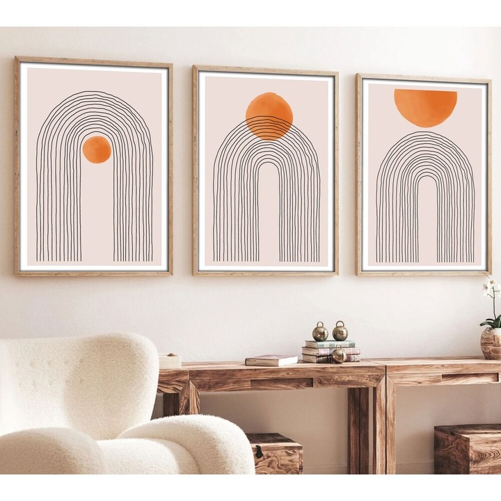 Elegáns dekoratív keretes MDF festmények (3 db), 50 x 70 cm | 100% MDF és tömörfa keret, 2,5 cm vastag | Tökéletes a lakberendezés és a művészet szerelmeseinek