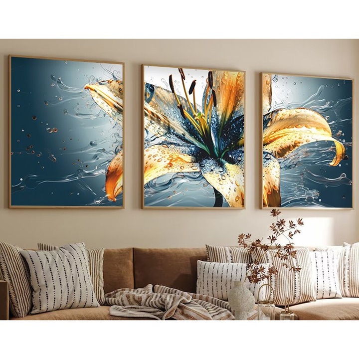 Elegáns dekoratív keretes MDF festmények (3 db), 50 x 70 cm | 100% MDF és tömörfa keret, 2,5 cm vastag | Tökéletes a lakberendezés és a művészet szerelmeseinek