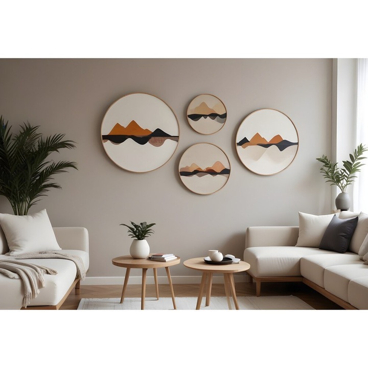 Elegáns dekoratív keretes MDF festmények (4 db) | 100% tömör fa, 1,5 cm vastag | Méretek: 45x45, 36x36, 27x27, 18x18 cm | Tökéletes otthoni dekorációhoz